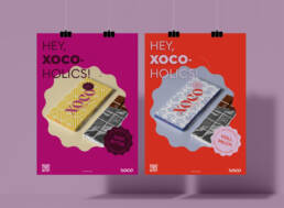 buntes Plakat für XOCO-Schokolade aus fairem Handel